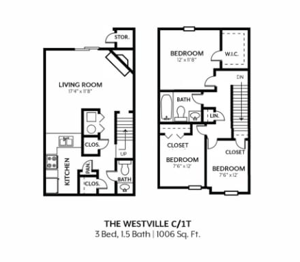 3 Bed 1.5 Bath - Westville Classic floor plan